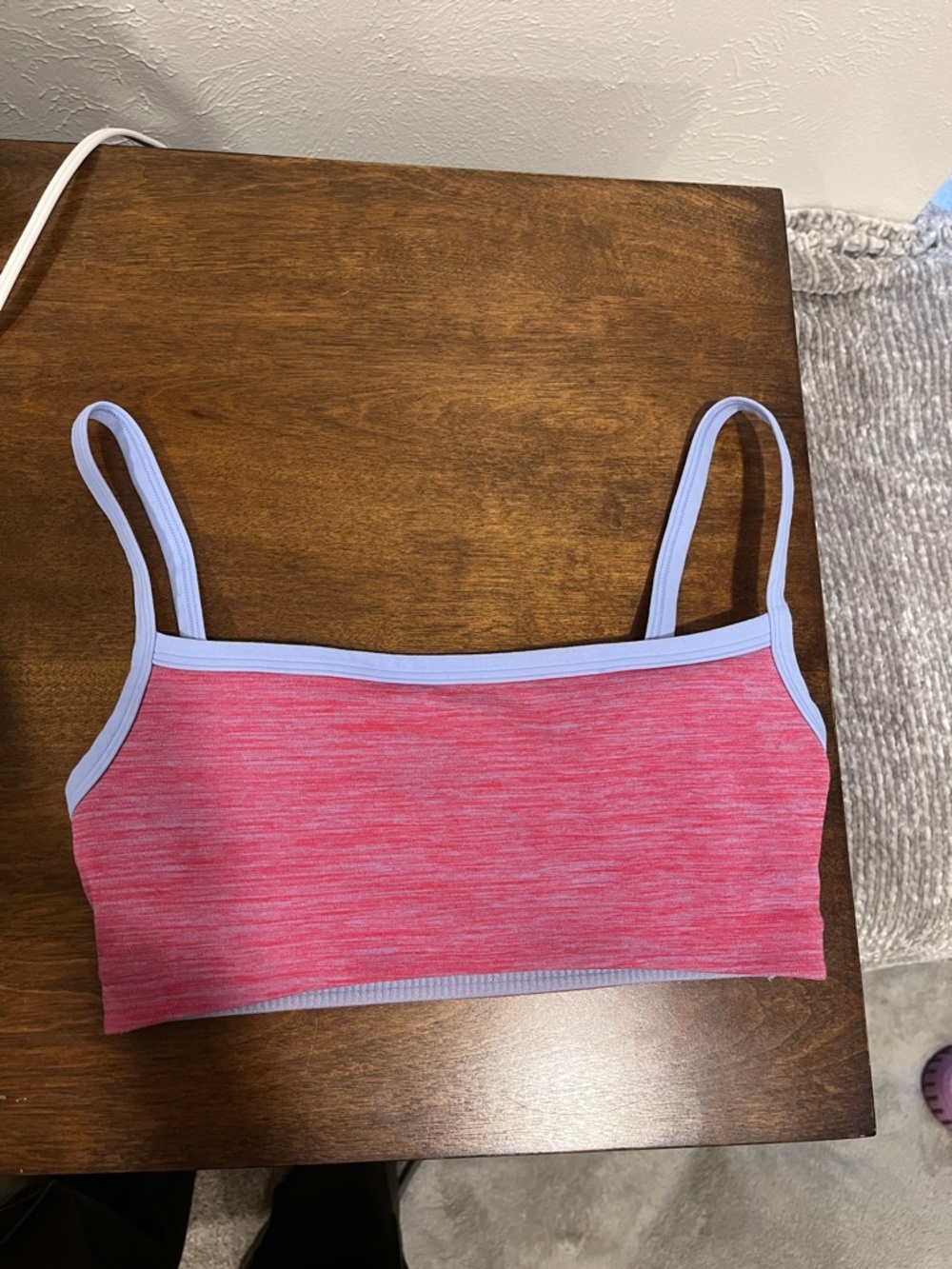 Pink Seamless Sports Bralette with Light Blue Trim